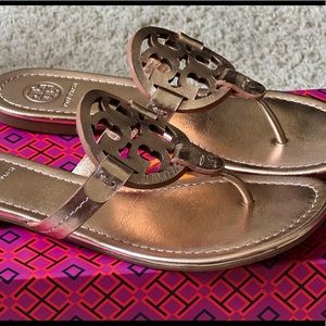 METALLIC TORY BURCH MILLER SANDAL 6.5 - ROSE GOLD